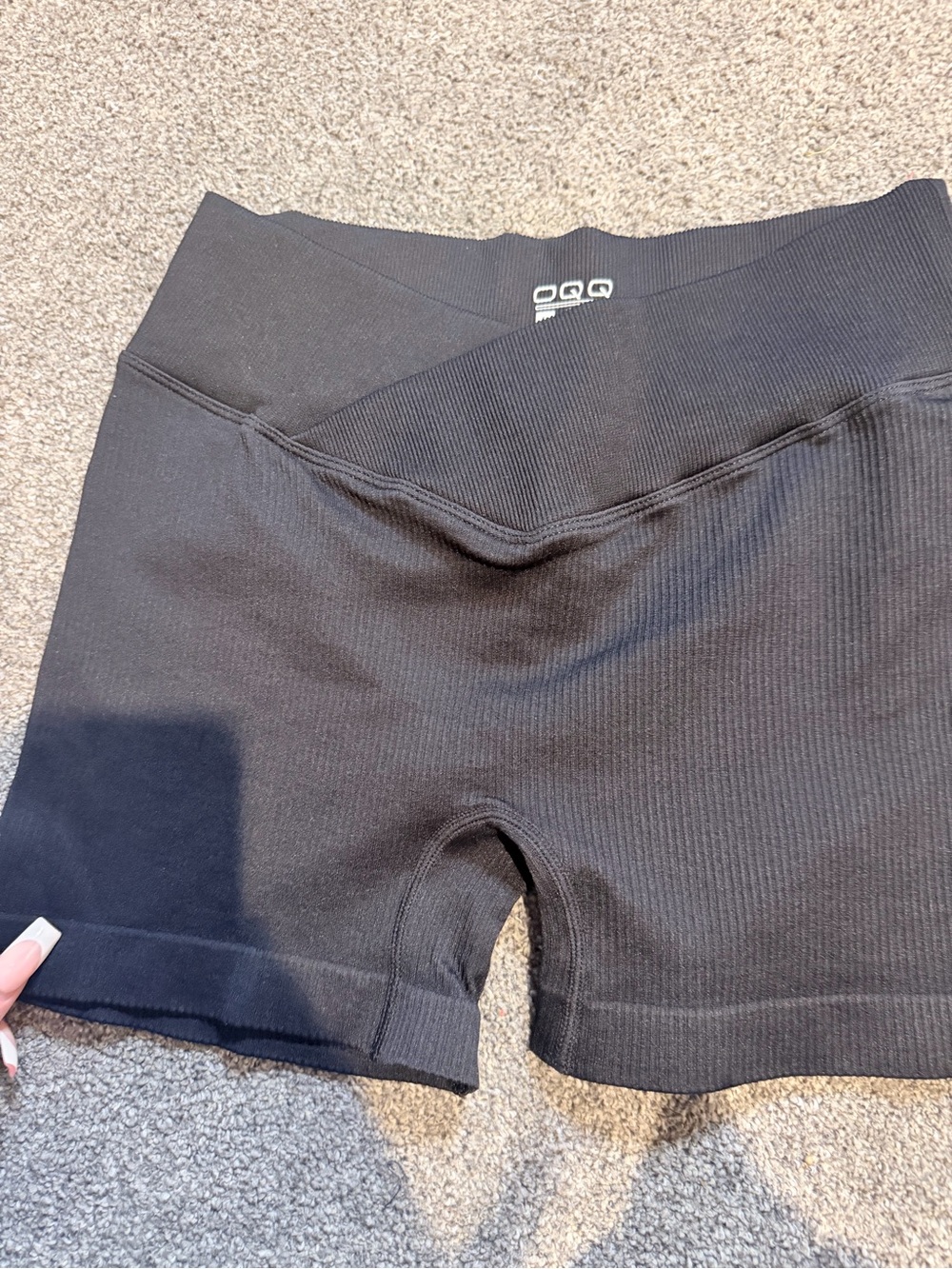 OGG Black Ribbed High-Waist Athletic Bike Shorts